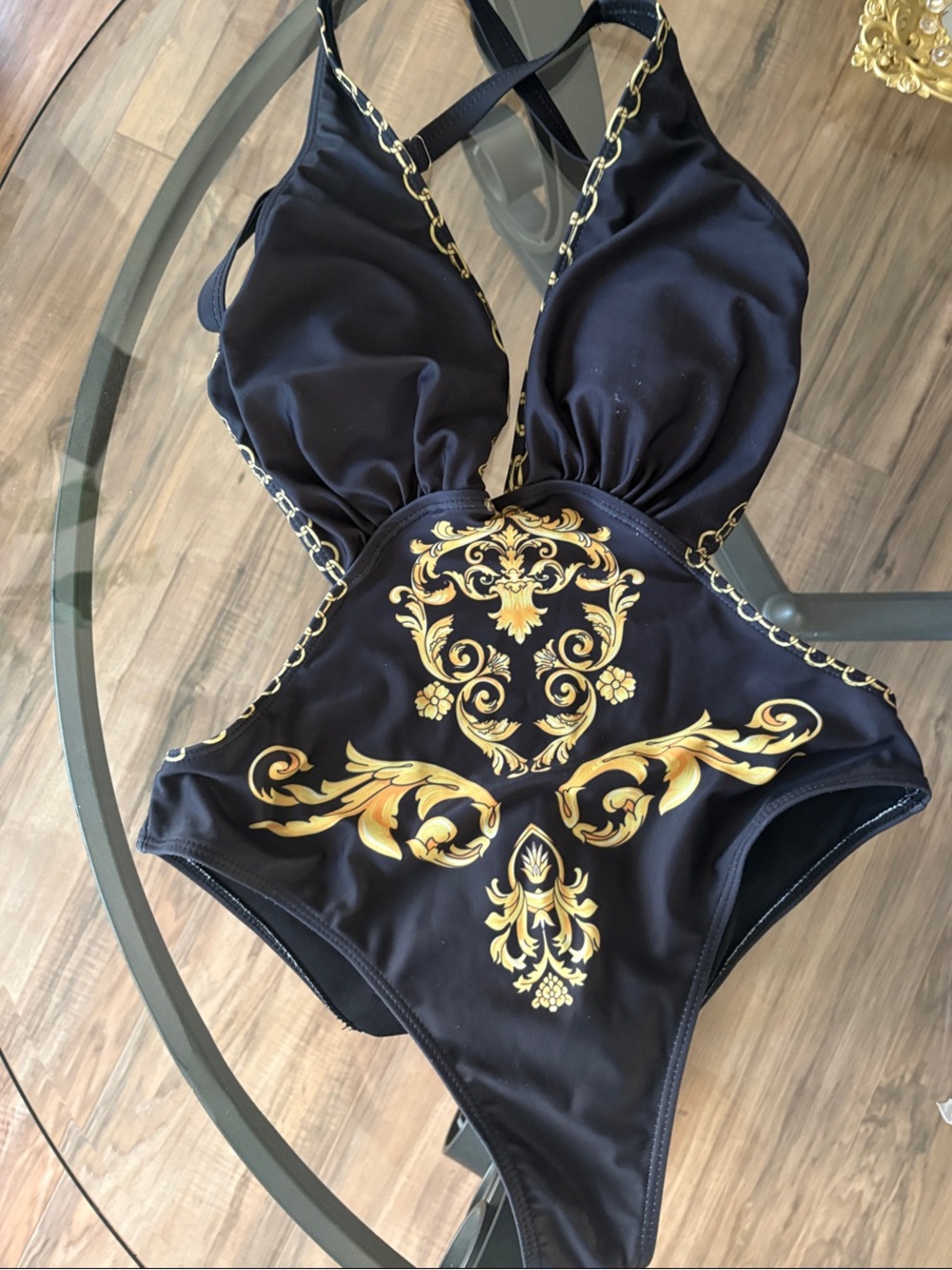 V Black & Gold One-Piece Swimsuit